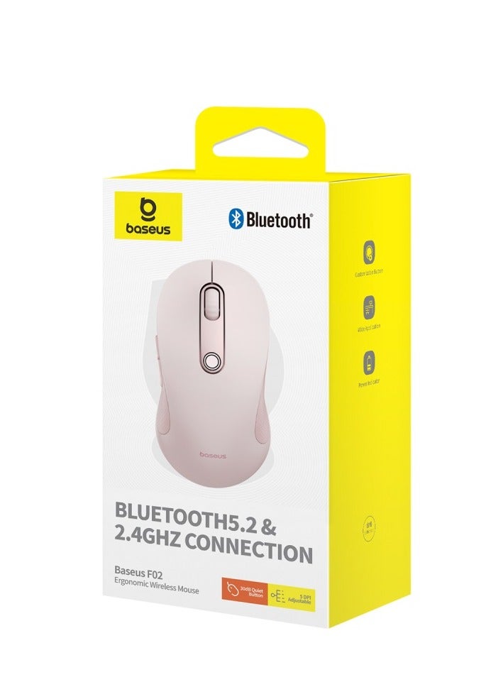 Baseus - Ergonomic Mouse F02, 4000 DPI, 5 DPI Adjustable, 2.4GHz Bluetooth Wireless Mouse, USB Computer Mouse For Laptop, PC, Chromebook, Notebook Pink - Image 1