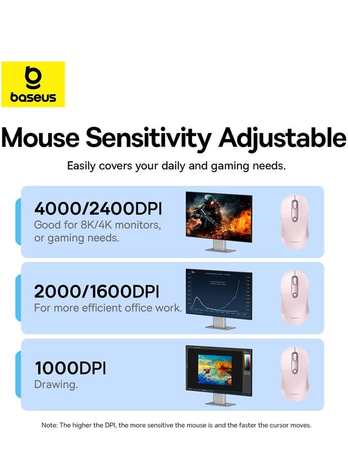 Baseus - Ergonomic Mouse F02, 4000 DPI, 5 DPI Adjustable, 2.4GHz Bluetooth Wireless Mouse, USB Computer Mouse For Laptop, PC, Chromebook, Notebook Pink - Image 1