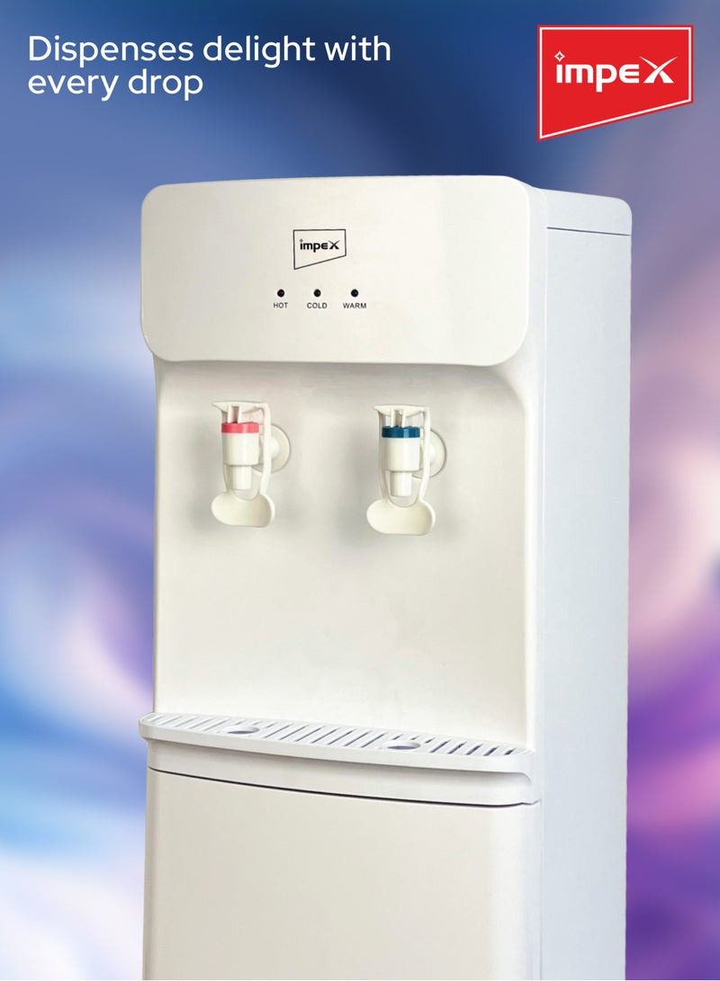 Impex - Water Dispenser 2 Taps Hot And Cold Stainless Steel Tank Compressor Cooling System WD 3904B White - Image 1