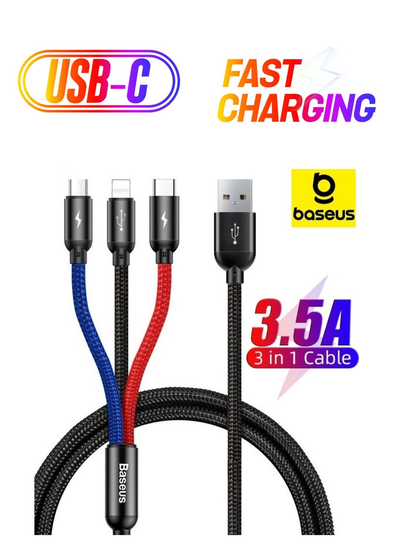 Baseus Fast Charging Braided Nylon iPhone Cable USB Type C Cable Micro USB Cable, Fast Charger Cord Compatible With iPhone 14 13 12 11 Galaxy S20 S10 S9 S8 S7 Micro USB Android Black  - Image 1