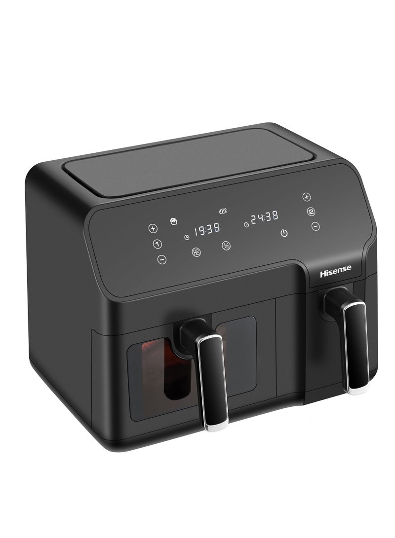 Hisense - 9L Dual Basket Air Fryer, Air Fry, Preset Menus, 360° Circulation, LED Display, Dual Cooking Zone, Visible Basket 9 L 2700 W H09AFBK2S5 black - Image 1