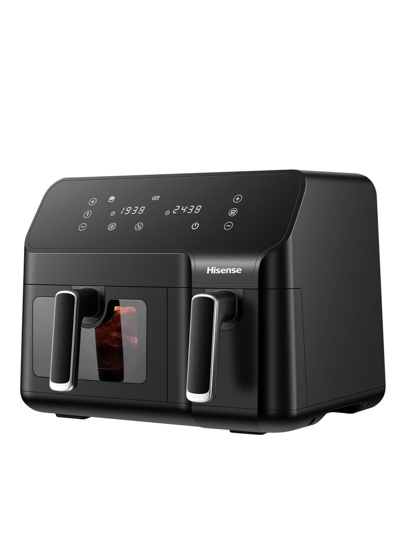 Hisense - 9L Dual Basket Air Fryer, Air Fry, Preset Menus, 360° Circulation, LED Display, Dual Cooking Zone, Visible Basket 9 L 2700 W H09AFBK2S5 black - Image 1