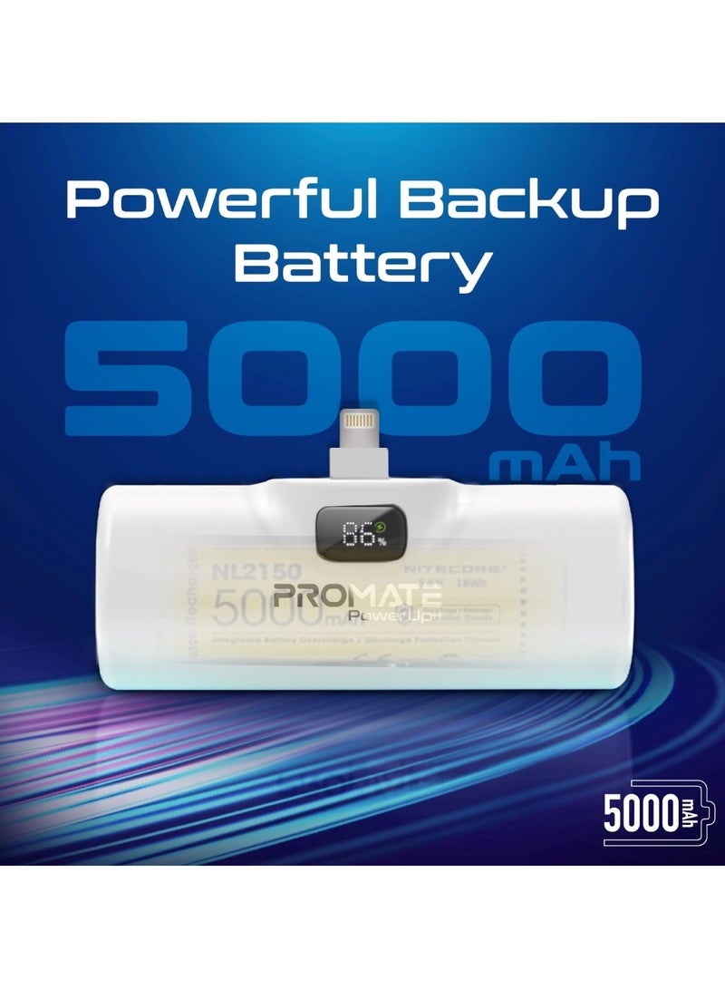 PROMATE - 5000 mAh 5000 mAh Power Bank Ultra-compact Portable Charger With Built-In 20W Foldable Lightning Connecter, 20W Usb-c Power Delivery Port, Led Screen And Foldable Kickstand For iPhone 16/14/13/12, Powerup-I - White - Image 1