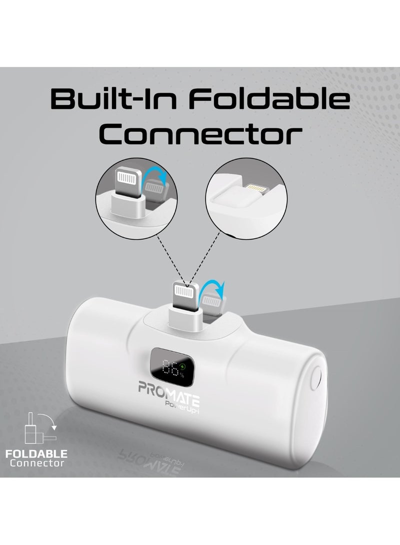 PROMATE - 5000 mAh 5000 mAh Power Bank Ultra-compact Portable Charger With Built-In 20W Foldable Lightning Connecter, 20W Usb-c Power Delivery Port, Led Screen And Foldable Kickstand For iPhone 16/14/13/12, Powerup-I - White - Image 1