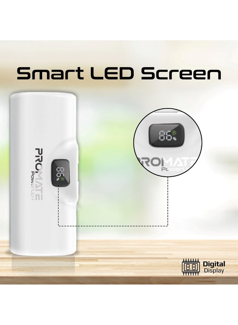 PROMATE - 5000 mAh 5000 mAh Power Bank Ultra-compact Portable Charger With Built-In 20W Foldable Lightning Connecter, 20W Usb-c Power Delivery Port, Led Screen And Foldable Kickstand For iPhone 16/14/13/12, Powerup-I - White - Image 1