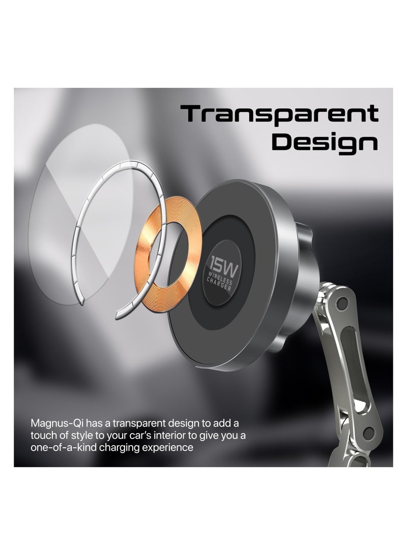 PROMATE - Magnetic Wireless Car Charger, Ultra-fast Magsafe Transparent Charger With 15W Output, Triaxial Height Adjustment, 360 Degree Rotation And Cradleless Design For iPhone 16/14 - Black - Image 1