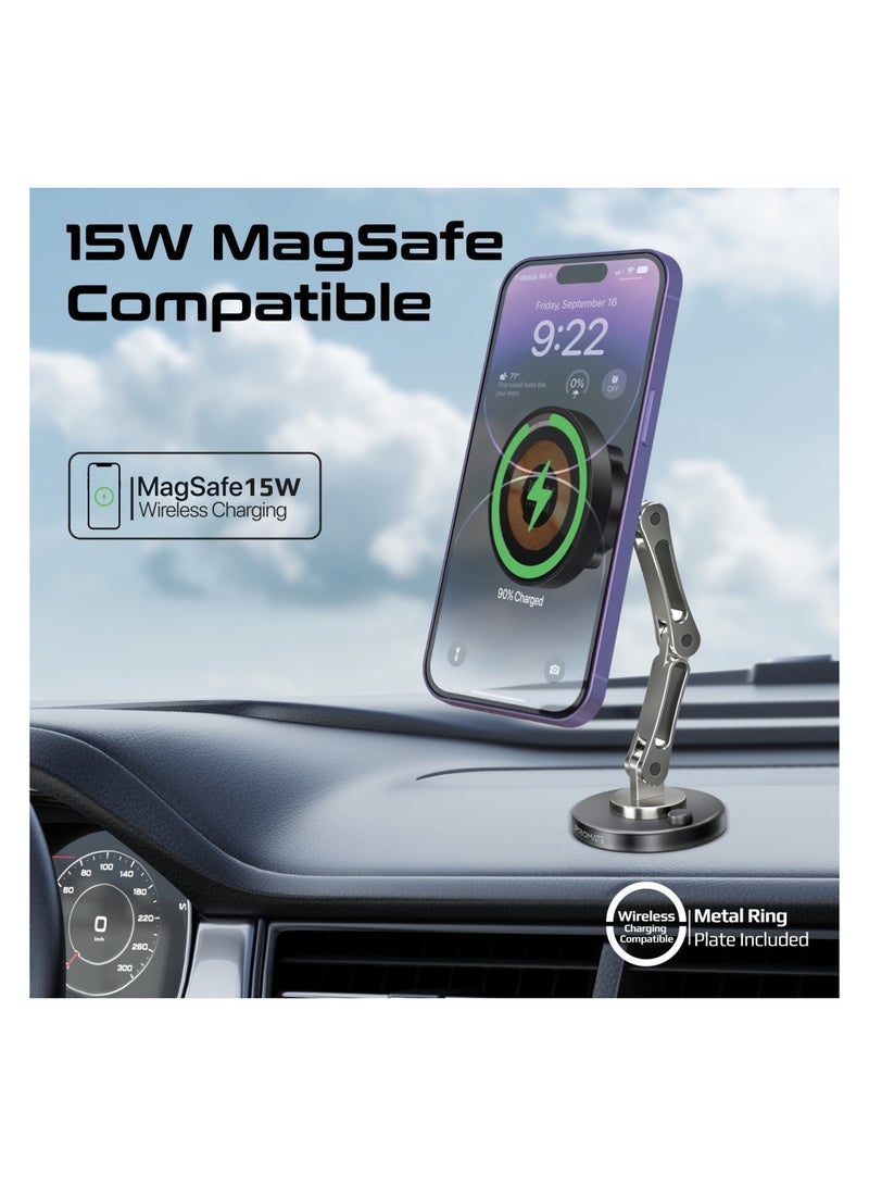 PROMATE - Magnetic Wireless Car Charger, Ultra-fast Magsafe Transparent Charger With 15W Output, Triaxial Height Adjustment, 360 Degree Rotation And Cradleless Design For iPhone 16/14 - Black - Image 1