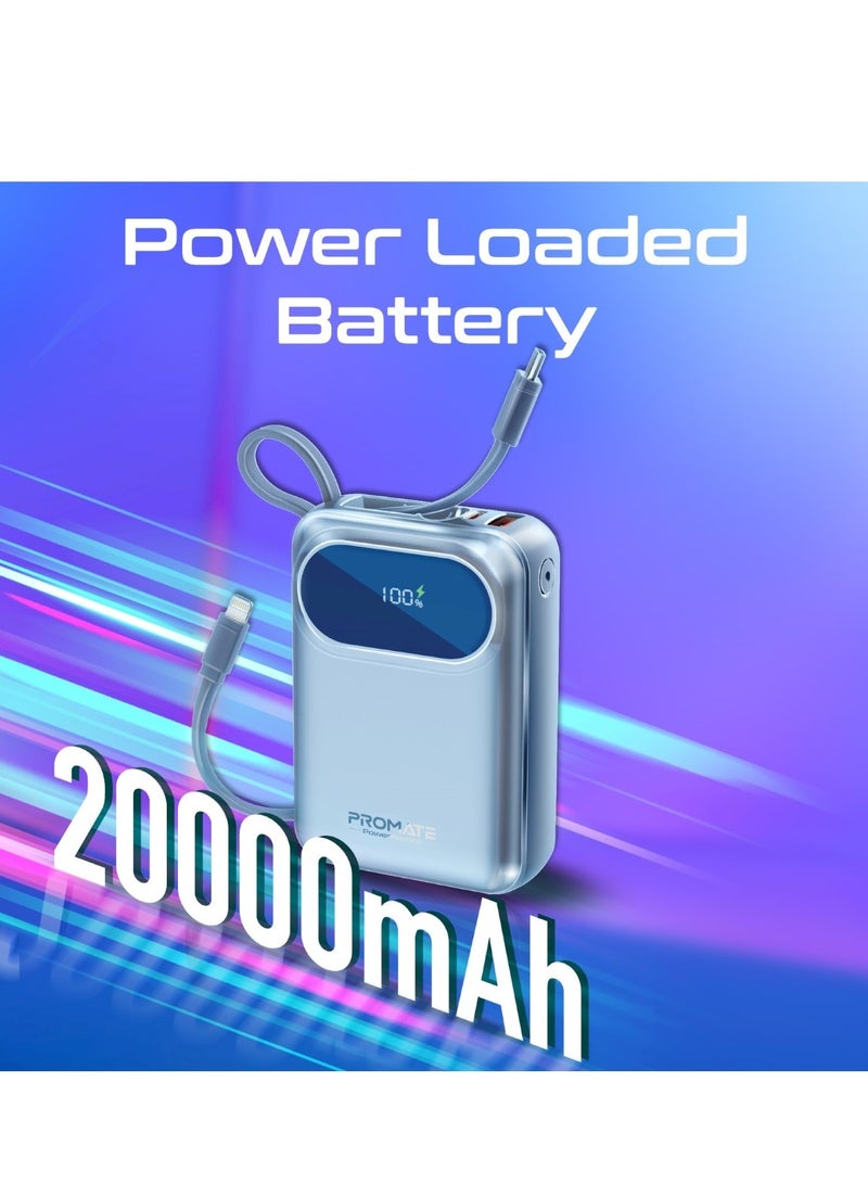 PROMATE - 22.5 mAh 22.5 mAh Power Bank, Universal 20000Mah Ultra-compact Portable Charger, 27W Lightning Cables, Built-In 35W Usb-C Power Delivery, 22.5W Usb-A QC 3.0 Port For iPhone 16, Galaxy S25, Powerpod-20 - Blue - Image 1