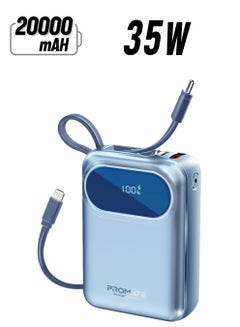 22.5 mAh 22.5 mAh Power Bank, Universal 20000Mah Ultra-compact Portable Charger, 27W Lightning Cables, Built-In 35W Usb-C Power Delivery, 22.5W Usb-A QC 3.0 Port For iPhone 16, Galaxy S25, Powerpod-20 - Blue