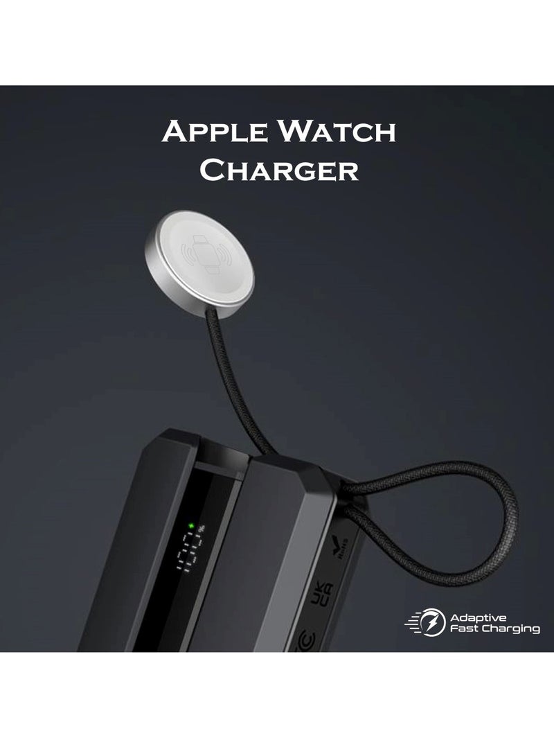 PROMATE 10000 mAh 10000 mAh Universal 10000Mah Ultra-Compact Portable Power Pack With Built-in 30W USB-C Cable, USB-C Power Delivery Port, Apple Watch Charger, Led Display And Charge Protection For iPhone 16,Neo-10 - Black  - Image 3