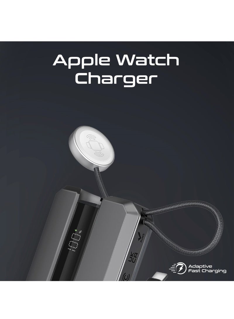 PROMATE - 10000 mAh 10000 mAh Universal 10000Mah Ultra-compact Portable Power Pack With Built-In 30W Usb-C Cable, Usb-C Power Delivery Port, Apple Watch Charger, Led Display And Charge Protection For iPhone 16, Neo-10 - Grey - Image 1