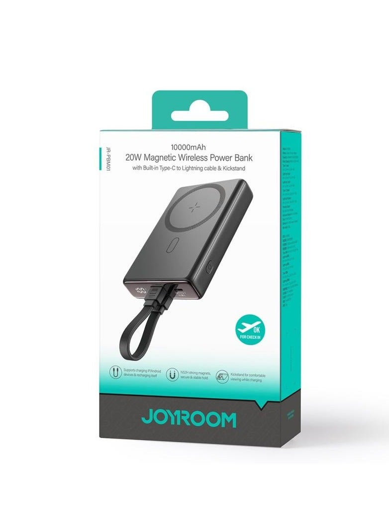 جوي روم باور بانك JOYROOM JR-PBM01 PD 20W للهاتف وشاحن مغناطيسي لاسلكي مع كابل مدمج / حامل - - Image 2