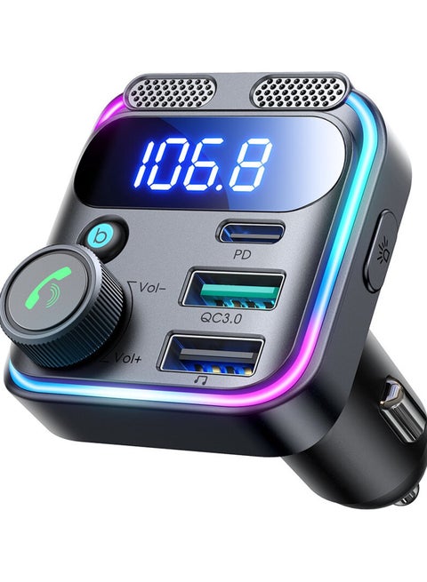 Joyroom JR-CCB01 48W FM transmitter 2x USB-A USB-C with dual microphone Black