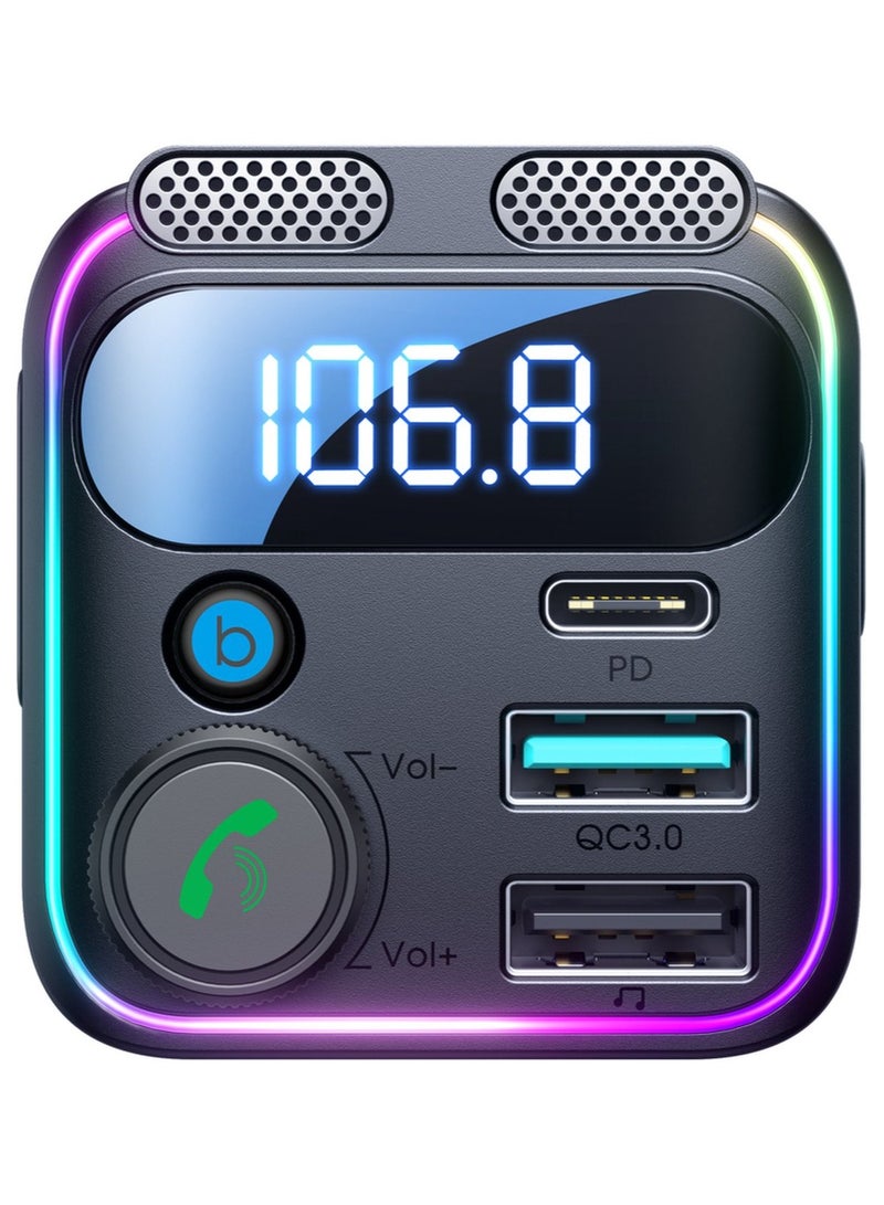 JOYROOM - Joyroom JR-CCB01 48W FM transmitter 2x USB-A USB-C with dual microphone Black - Image 1