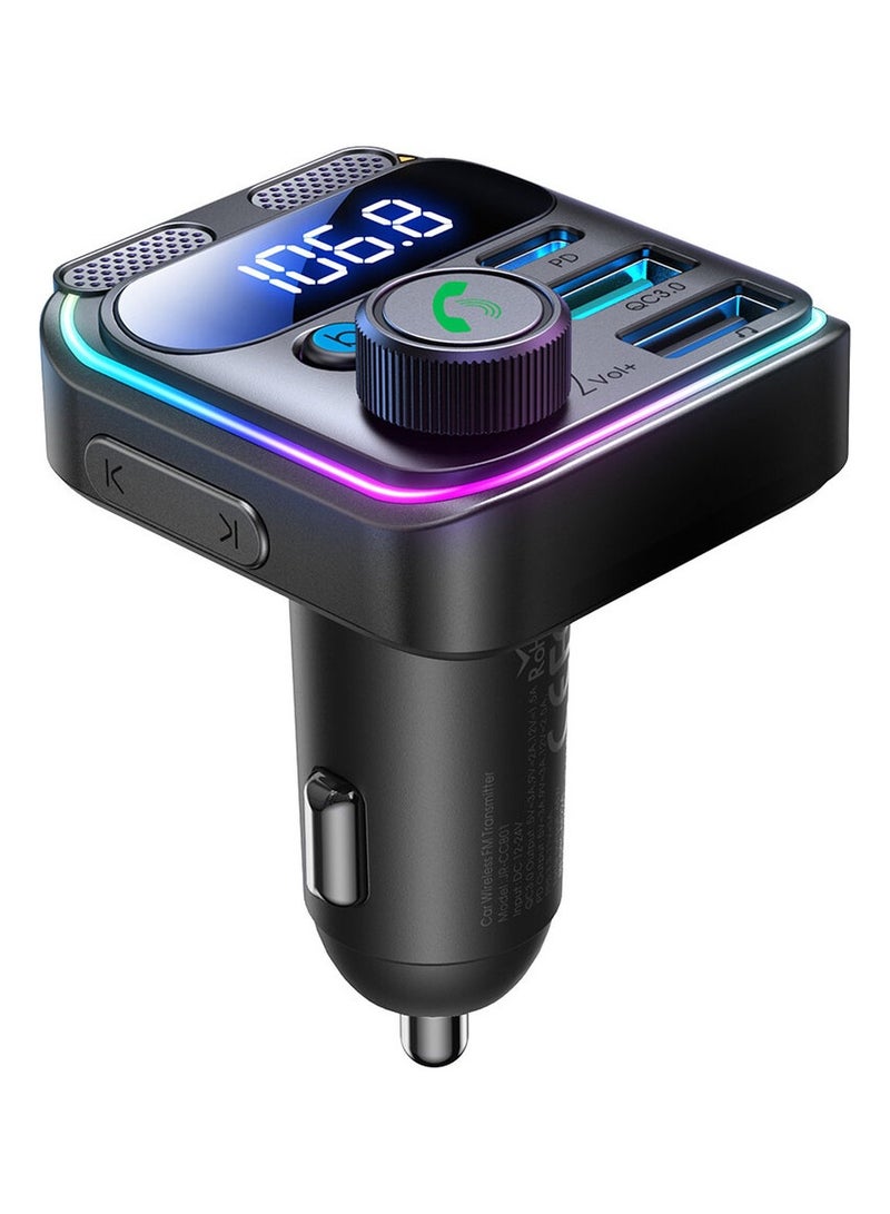 JOYROOM - Joyroom JR-CCB01 48W FM transmitter 2x USB-A USB-C with dual microphone Black - Image 1