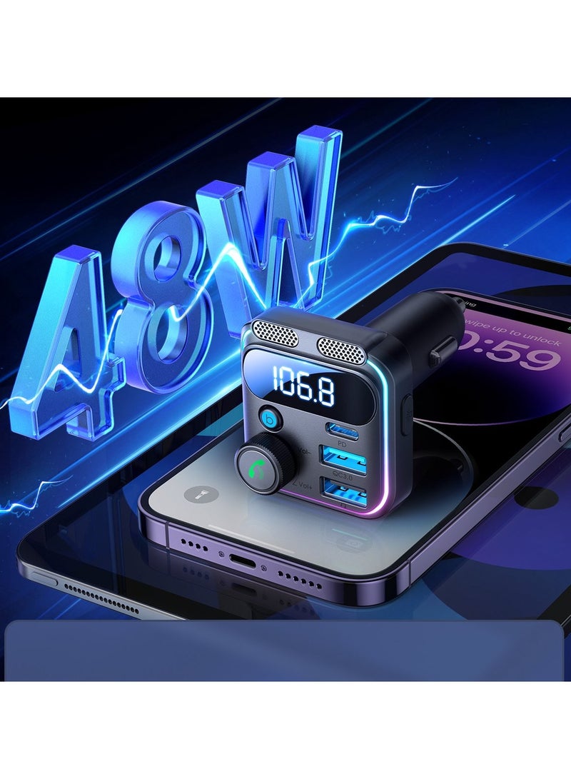 JOYROOM - Joyroom JR-CCB01 48W FM transmitter 2x USB-A USB-C with dual microphone Black - Image 1
