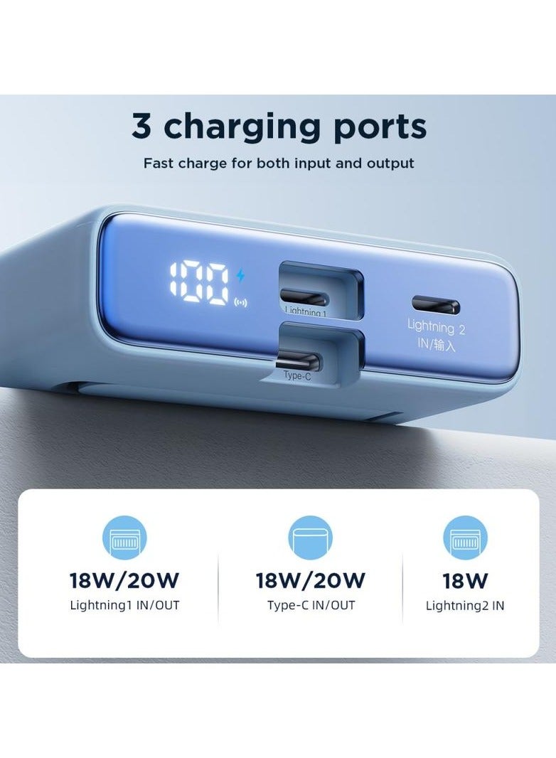 JOYROOM 10000 mAh JR-PBM01 PD 20W 10000mAh Phone Power Bank Magnetic Wireless Charger with Built-in Cable / Kickstand - White  - Image 3