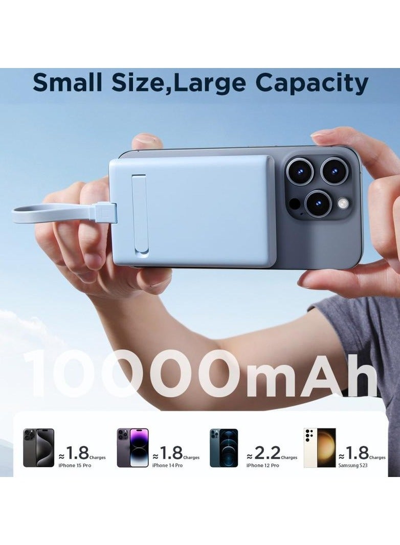 JOYROOM 10000 mAh JR-PBM01 PD 20W 10000mAh Phone Power Bank Magnetic Wireless Charger with Built-in Cable / Kickstand - White  - Image 4