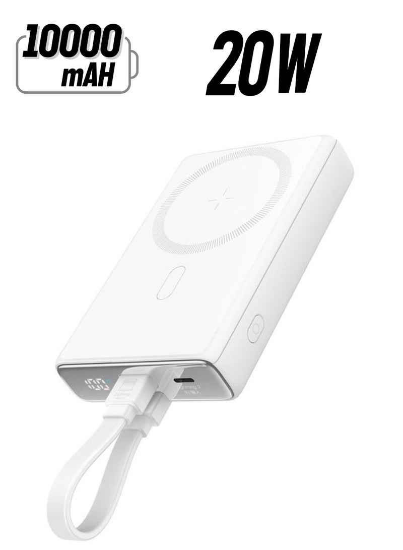 JOYROOM 10000 mAh JR-PBM01 PD 20W 10000mAh Phone Power Bank Magnetic Wireless Charger with Built-in Cable / Kickstand - White  - Image 1