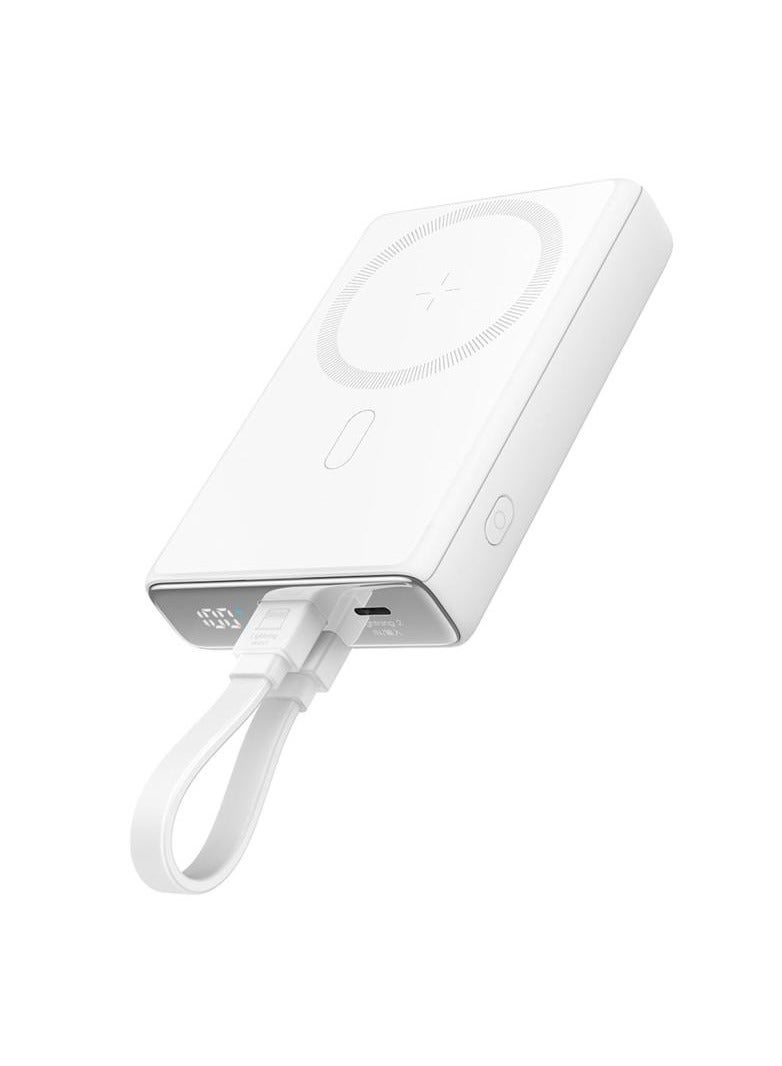 JOYROOM 10000 mAh JOYROOM JR-PBM01 PD 20W 10000mAh Phone Power Bank Magnetic Wireless Charger with Built-in Cable / Kickstand - White White - Image 2