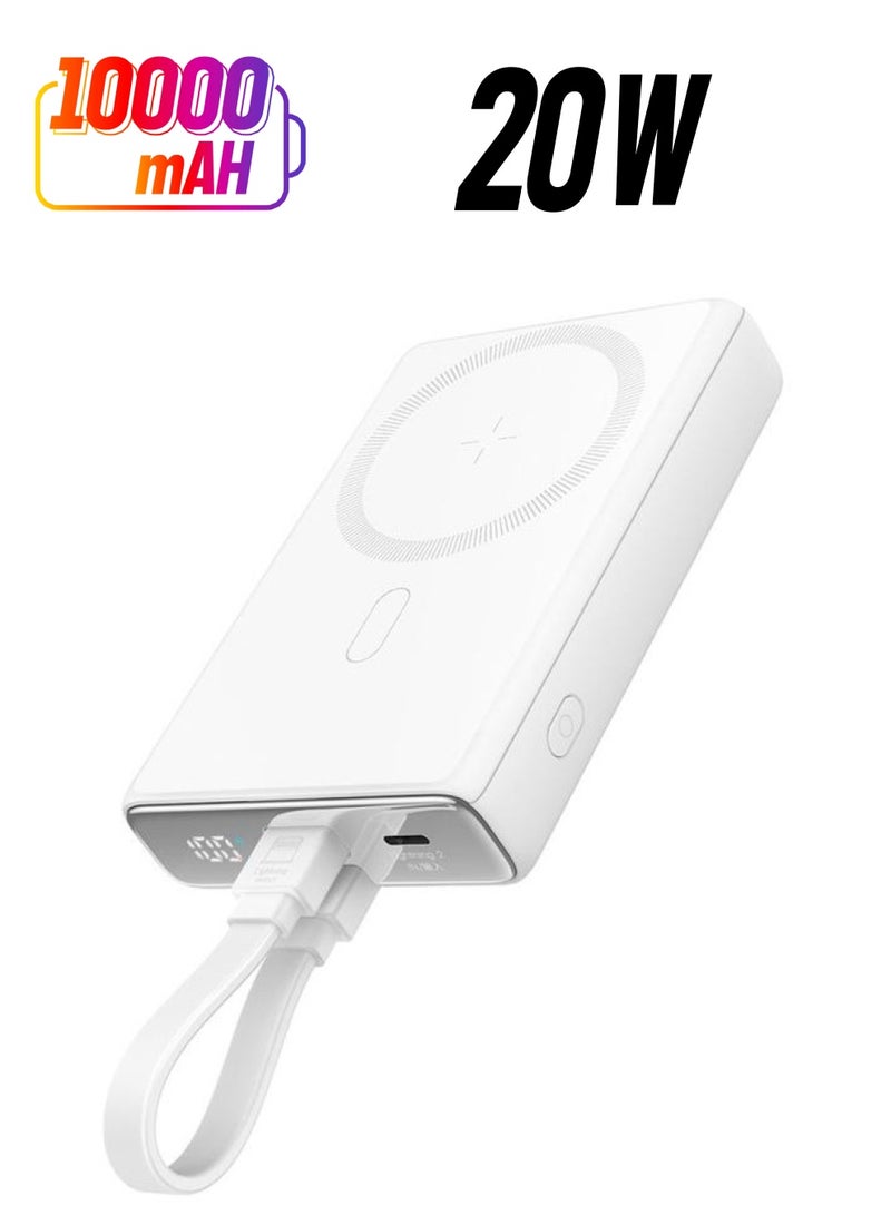 JOYROOM 10000 mAh JOYROOM JR-PBM01 PD 20W 10000mAh Phone Power Bank Magnetic Wireless Charger with Built-in Cable / Kickstand - White White - Image 1