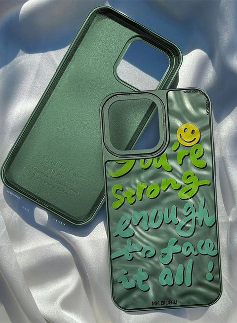 iPhone 13 Pro Max Case Cover Letter Phone Case Creative Soft Back New Design Shell Durable And Fashionable Case/You're Strong Enough To Face It All Green
