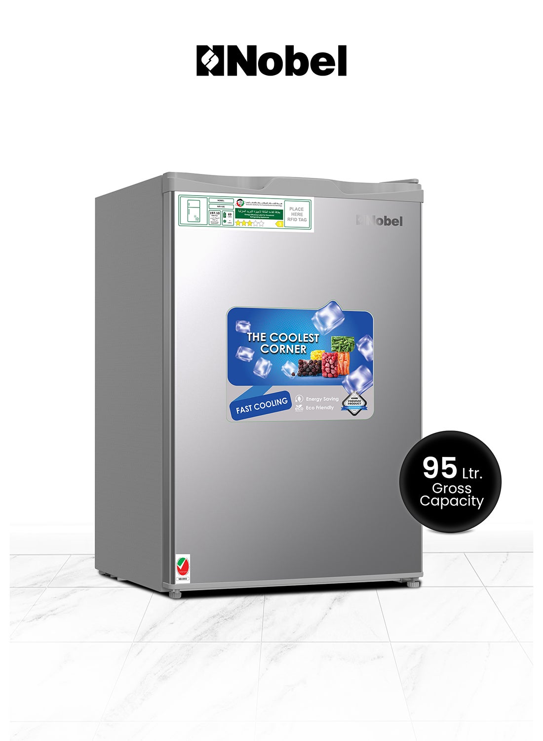 110L Gross / 69L Net Capacity Refrigerator, Mechanical Control, R600a Refrigerant, Noise Level 40dB, Inside Light, Adjustable Feet, Metal Shelf, Defrost NR110S Silver 