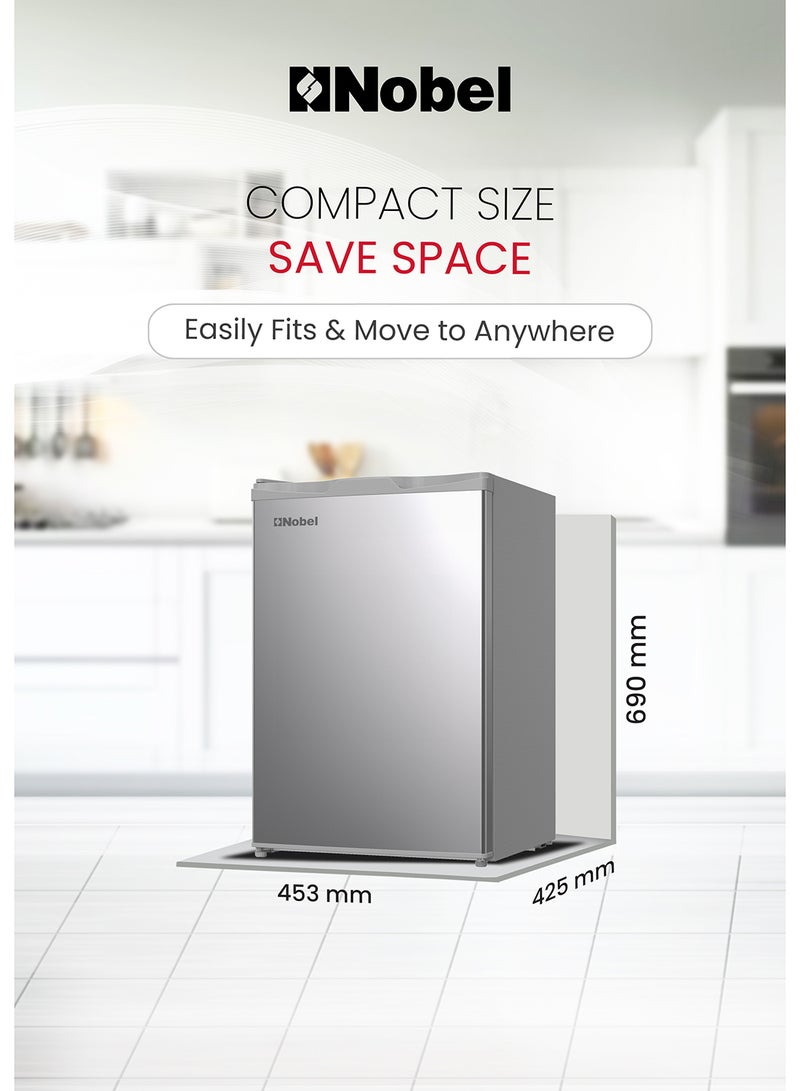 110L Gross / 69L Net Capacity Refrigerator, Mechanical Control, R600a Refrigerant, Noise Level 40dB, Inside Light, Adjustable Feet, Metal Shelf, Defrost NR110S Silver