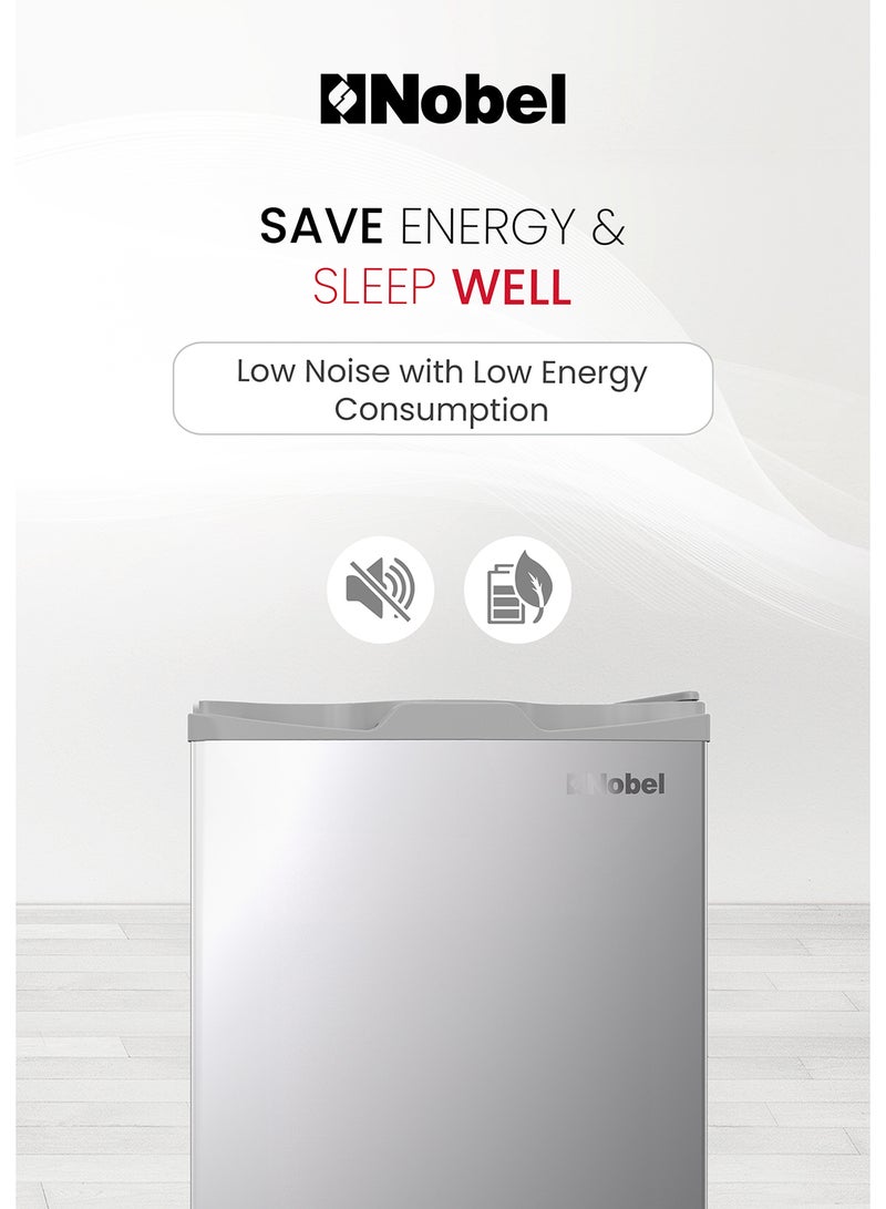 Nobel 110L Gross / 69L Net Capacity Refrigerator, Mechanical Control, R600a Refrigerant, Noise Level 40dB, Inside Light, Adjustable Feet, Metal Shelf, Defrost NR110S Silver  - Image 3