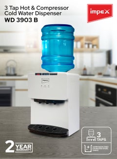 Impex Water Dispenser With 3 Temperature Settings Table Top Stainless Steel Tank WD 3903B White  - Image 2