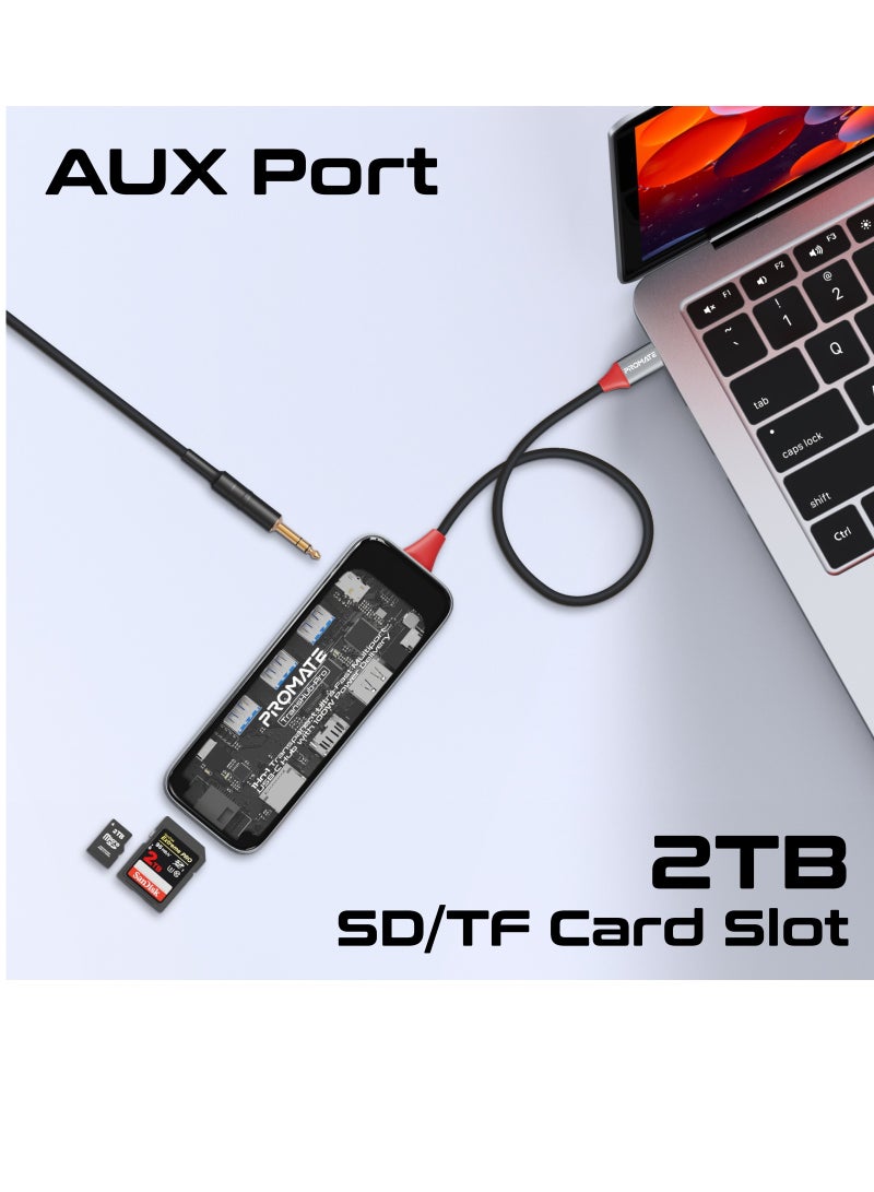 PROMATE - Promate USB-C™ Hub, 11-in-1 Multi-Display Hub with Dual 4K HDMI, 4K DisplayPorts, Ultra-Fast 1000Mbps LAN, AUX, SD/TF Card Slot, USB Ports, Efficient 100W USB-C™ Power Delivery, TransHub-Pro Black - Image 1