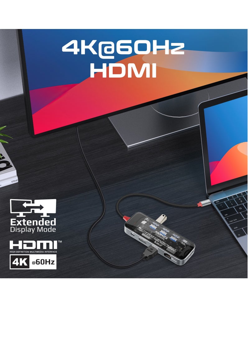 PROMATE - Promate USB-C™ Hub, 11-in-1 Multi-Display Hub with Dual 4K HDMI, 4K DisplayPorts, Ultra-Fast 1000Mbps LAN, AUX, SD/TF Card Slot, USB Ports, Efficient 100W USB-C™ Power Delivery, TransHub-Pro Black - Image 1