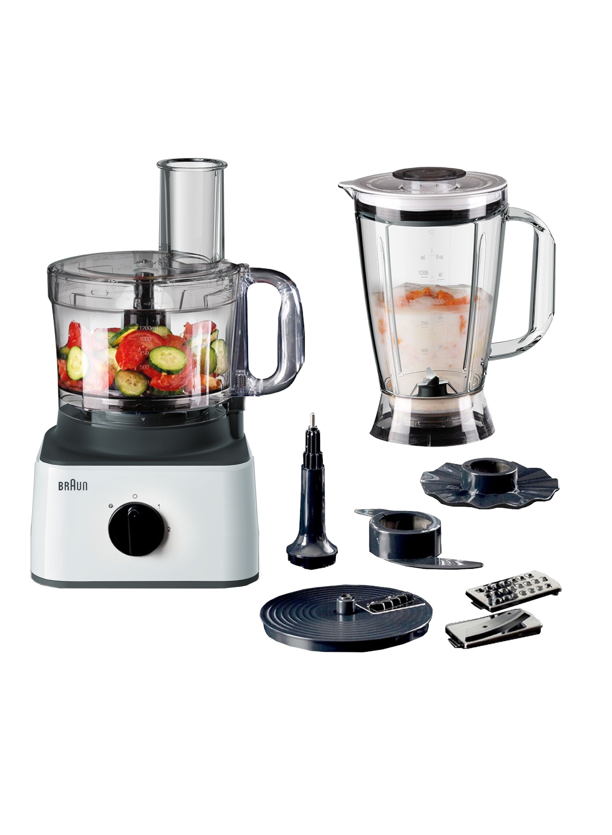 BRAUN Food Processor 8 in 1, 2 Speeds, Pulse Function, 2.1L Capacity, 1.8L Blender, Slicing and Grating disc, Dough, Ice Crusher Blade, 2.1 L 750 W FP 0132 White 