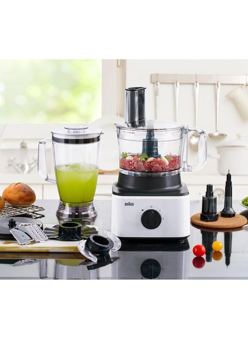 BRAUN - Food Processor 8 in 1, 2 Speeds, Pulse Function, 2.1L Capacity, 1.8L Blender, Slicing and Grating disc, Dough, Ice Crusher Blade, 2.1 L 750 W FP 0132 White - Image 1