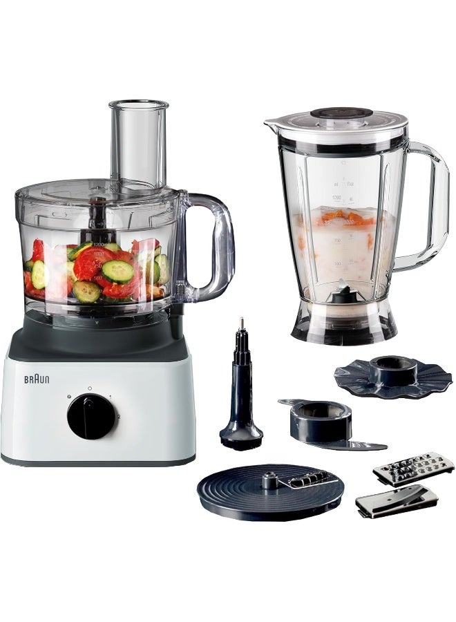 Food Processor 8 in 1, 2 Speeds, Pulse Function, 1.8L Blender, Slicing and Grating disc, Dough, Ice Crusher Blade 2.1 L 750 W FP0132WH White