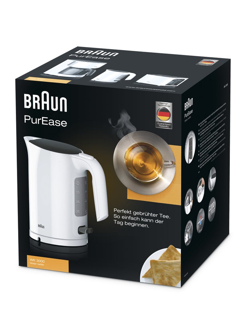 BRAUN - PurEase Water Kettle, Fast boiling, 3-Ways protection 1 L 2200 W WK 3000 WH White - Image 1