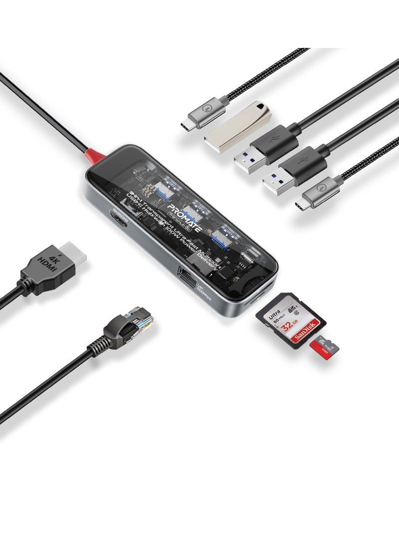 بروميت موزع بروميت USB-C، محور وسائط متعدد الشاشات 9 في 1 مع Prime 4K@60 هرتز HDMI، شبكة محلية عالية السرعة 1000 ميجابت في الثانية، فتحة بطاقة SD/TF، منافذ USB-A مزدوجة 5 جيجابت في الثانية، 100 واط USB-C ☀ توصيل الطاقة باللون الأسود - Image 1