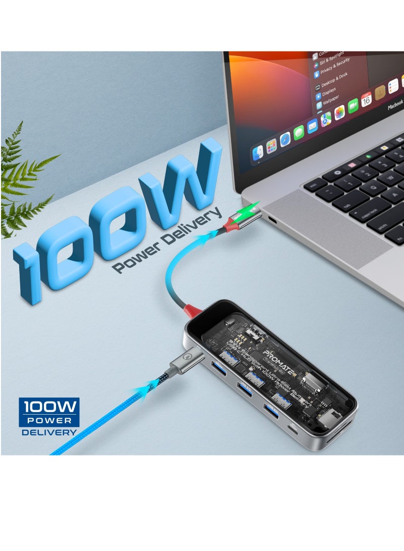 بروميت موزع بروميت USB-C، محور وسائط متعدد الشاشات 9 في 1 مع Prime 4K@60 هرتز HDMI، شبكة محلية عالية السرعة 1000 ميجابت في الثانية، فتحة بطاقة SD/TF، منافذ USB-A مزدوجة 5 جيجابت في الثانية، 100 واط USB-C ☀ توصيل الطاقة باللون الأسود - Image 3