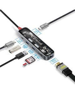 موزع USB-C من بروميت، موزع متعدد الشاشات 7 في 1 شفاف ممتاز مع 4K HDMI، فتحة بطاقة SD/TF عالية السعة 2 تيرابايت، منافذ USB-A مزدوجة 5 جيجابت في الثانية، 100 واط USB-C PD وUSB -منفذ بيانات C، TransHub-Lite أسود