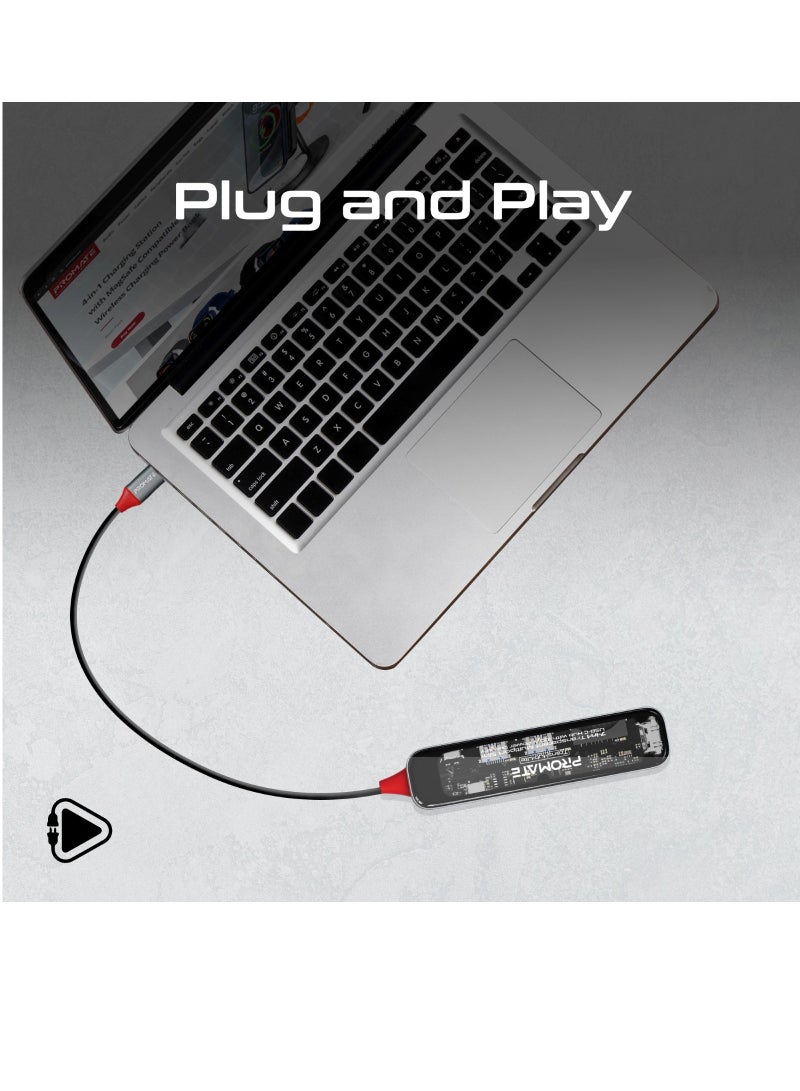 بروميت - موزع USB-C من بروميت، موزع متعدد الشاشات 7 في 1 شفاف ممتاز مع 4K HDMI، فتحة بطاقة SD/TF عالية السعة 2 تيرابايت، منافذ USB-A مزدوجة 5 جيجابت في الثانية، 100 واط USB-C PD وUSB -منفذ بيانات C، TransHub-Lite أسود - Image 1