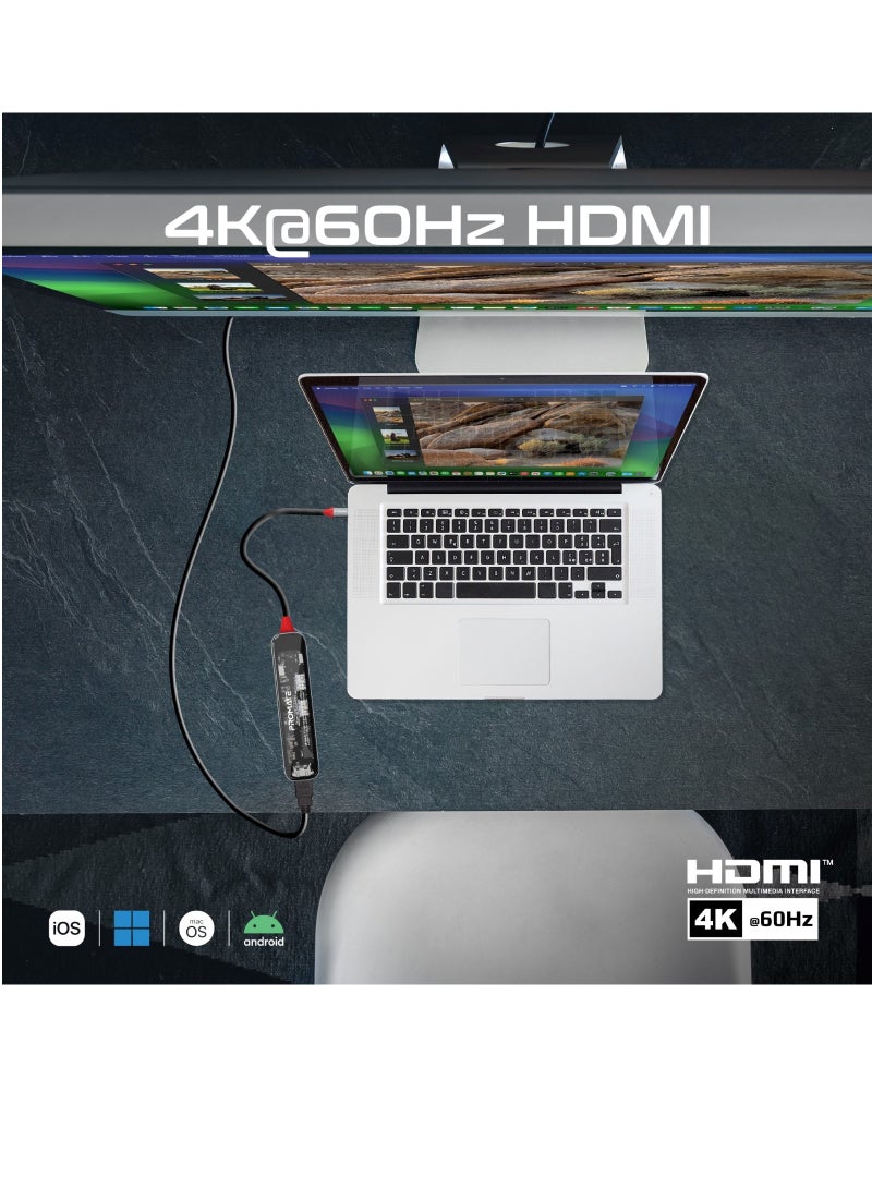 بروميت - موزع USB-C من بروميت، موزع متعدد الشاشات 7 في 1 شفاف ممتاز مع 4K HDMI، فتحة بطاقة SD/TF عالية السعة 2 تيرابايت، منافذ USB-A مزدوجة 5 جيجابت في الثانية، 100 واط USB-C PD وUSB -منفذ بيانات C، TransHub-Lite أسود - Image 1