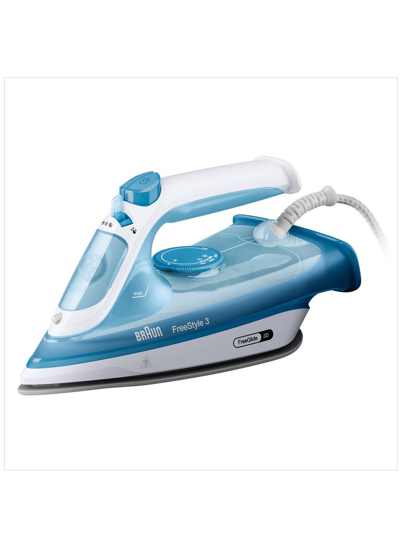 BRAUN - FreeStyle 3 Steam Iron with 3D FreeGlide Technology, SuperCeramic Sole, Ultimate FastClean, Automatic Shut-Off, Tank 270 ml 2400 W FI 3144 BL ‎Blue - Image 1