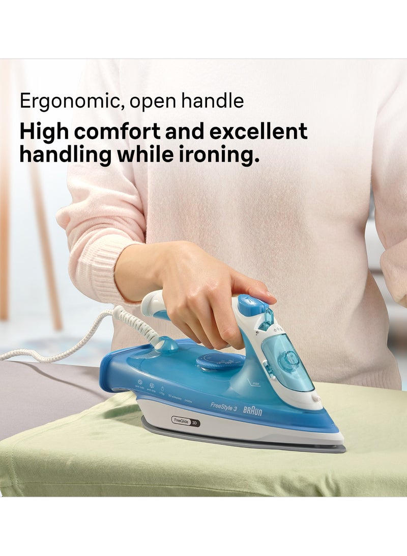 BRAUN - FreeStyle 3 Steam Iron with 3D FreeGlide Technology, SuperCeramic Sole, Ultimate FastClean, Automatic Shut-Off, Tank 270 ml 2400 W FI 3144 BL ‎Blue - Image 1