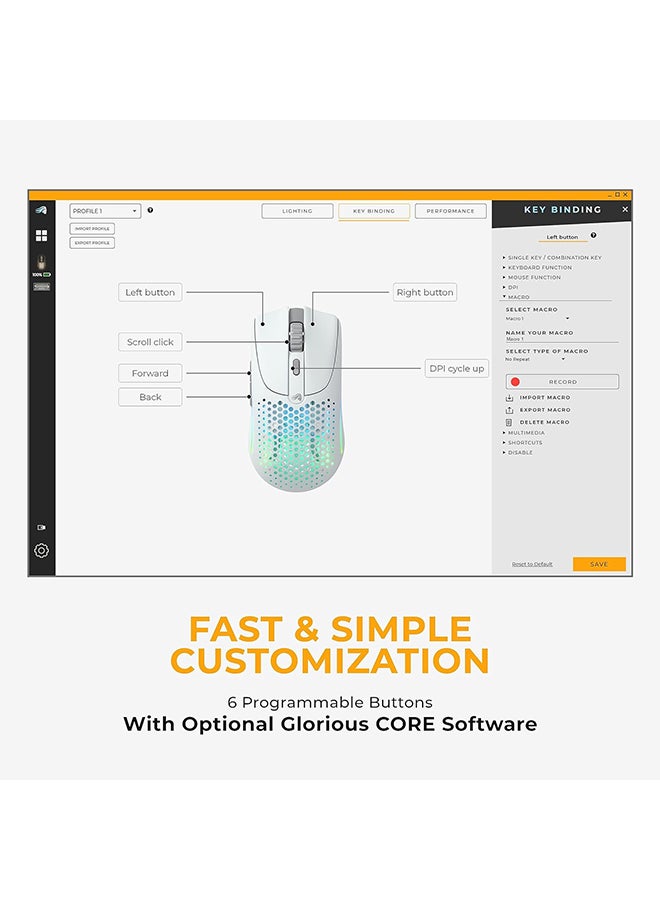Glorious - Glorious Gaming Model O 2 Wireless Gaming Mouse - Hybrid 2.4GHz & Bluetooth Wireless, 68g Superlight, Long Battery Life, 26k BAMF 2.0 Sensor, RGB, Ambidextrous, 6 Buttons, PTFE Feet - White - Image 1