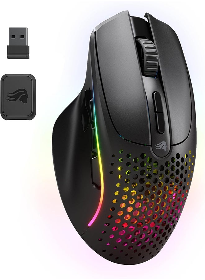 Glorious Gaming Model I 2 Wireless Gaming Mouse - Hybrid 2.4Ghz & Bluetooth, 75g Superlight, 9 Buttons (2 Swappable), RGB, PTFE Feet, MMO/MOBA/FPS, Long Battery Life, Side Thumb Rest - Black - Image 2