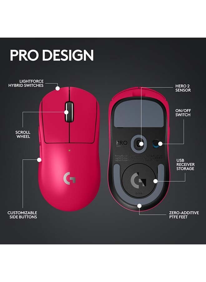 لوجيتيك - ماوس الألعاب اللاسلكي Logitech G PRO X SUPERLIGHT 2 LIGHTSPEED، خفيف الوزن، مفاتيح هجينة LIGHTFORCE، مستشعر HERO 2، 32000 نقطة في البوصة، 5 أزرار قابلة للبرمجة، شحن USB-C، الكمبيوتر الشخصي وماك - أرجواني - Image 1