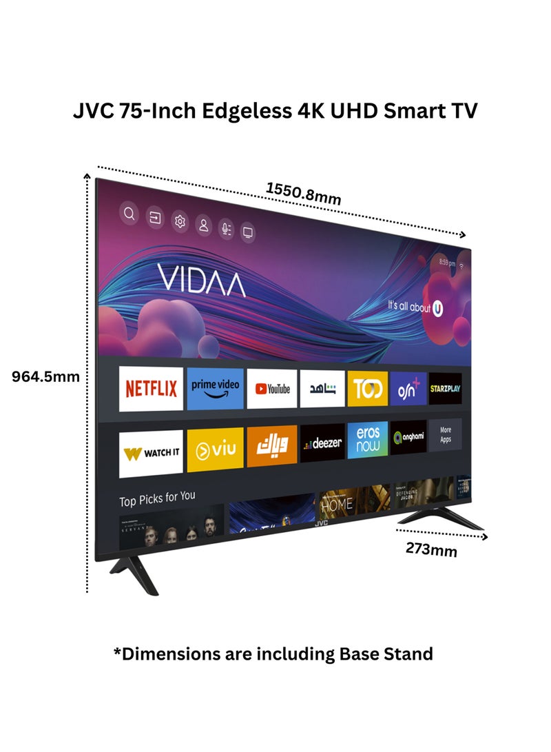 JVC 75 Inch 4K UHD QLED Edgeless Smart TV With Voice Mouse, Bluetooth And Dolby Audio 2024- New Model LT-75NQ7155 Black  - Image 3