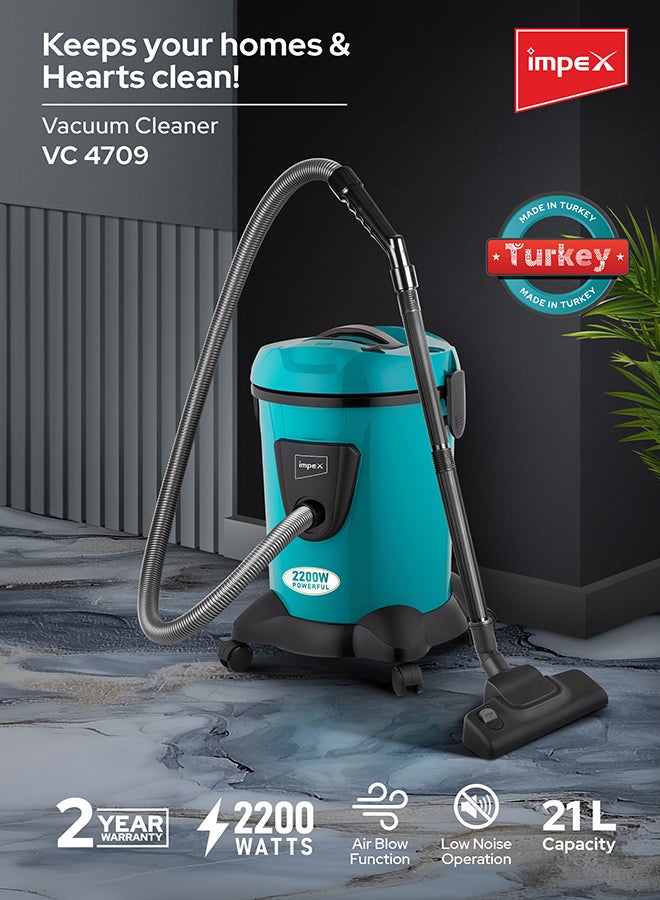 Impex Turkish Vacuum Cleaner 21L Dust Bag Capacity With Dust Indicator, Dry And Air Blow Function And Low Noise Operation 21 L 2200 W VC 4709 Petroleum Green  - Image 2
