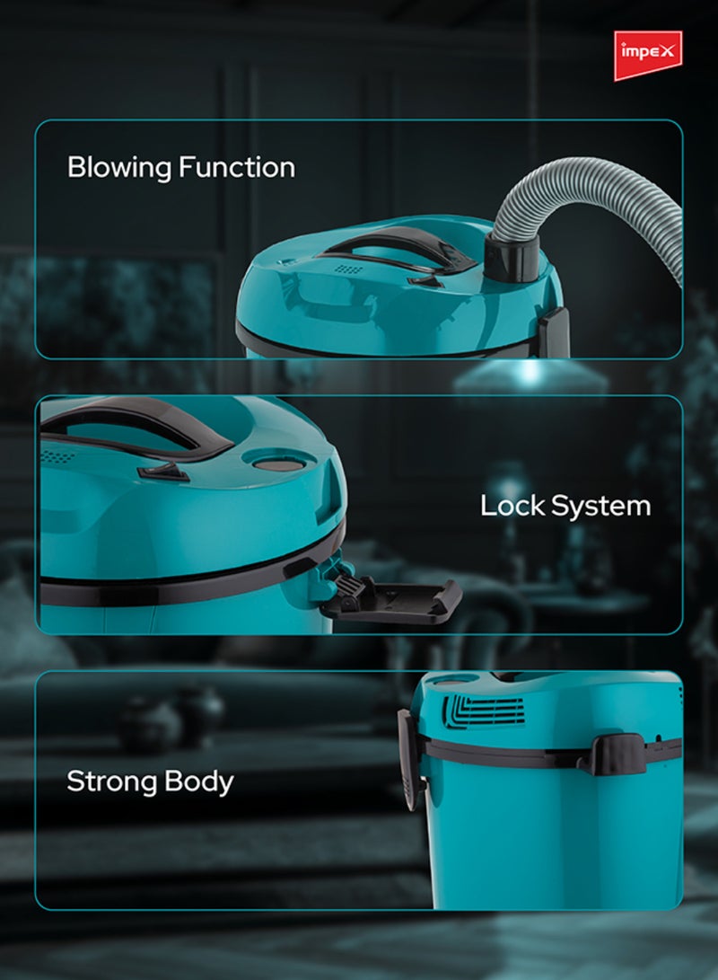 إمبكس مكنسة كهربائية تركية بسعة كيس غبار 21 لتر مع مؤشر للغبار ووظيفة التجفيف ونفخ الهواء وتشغيل منخفض الضوضاء 21 لتر 2200 وات VC 4709 أخضر بترولي - Image 5