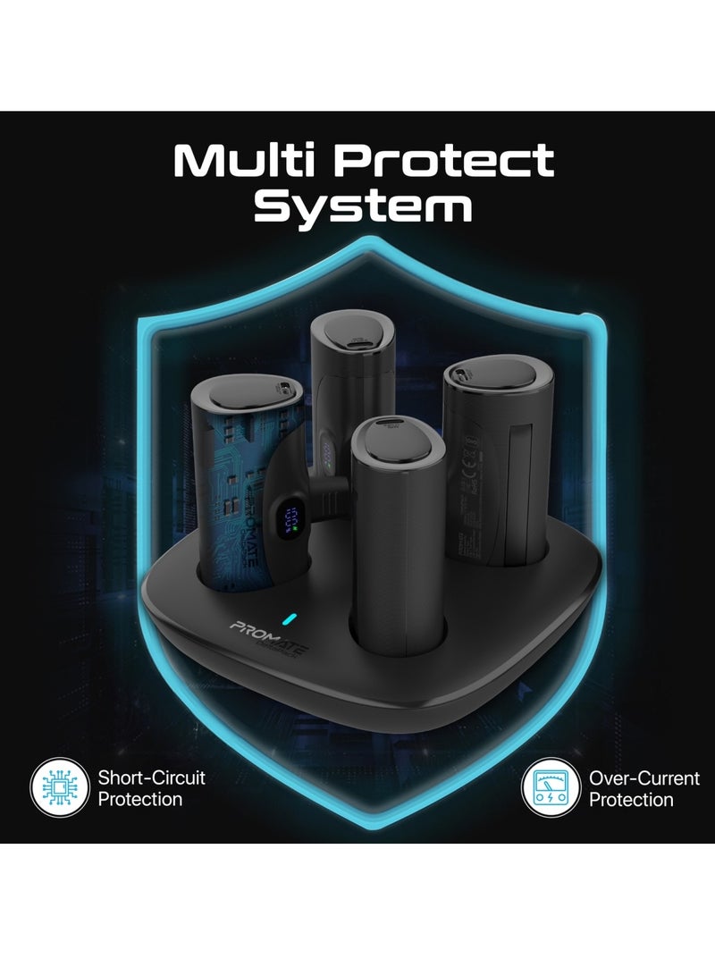 PROMATE - 5000 mAh 5000 mAh 4-piece Power Bank Kit With 5000Mah Ultra-compact Chargers, USB-C And Lightning PD  Connectors, Led Screen, Cable-free, Foldable Kickstand, And Multi-safety Systems, For iPhone 16, Deltapack - Black - Image 1